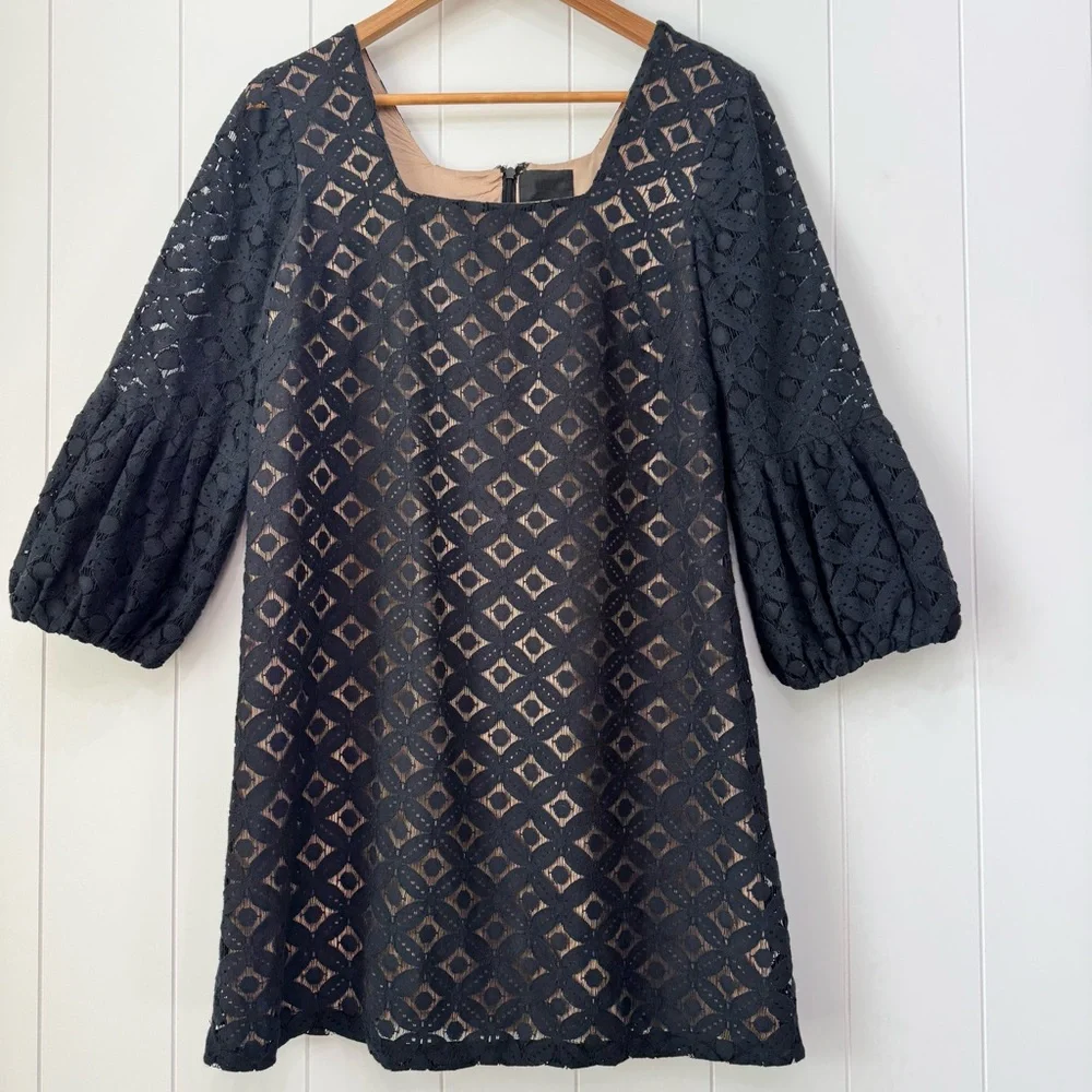ANNA SUI x Anthropologie Corby Square Neck Balloon Sleeve Lace Shift Dress 6